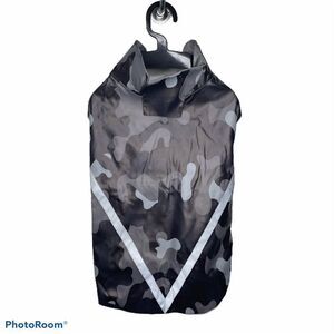 NEW Dog Wear Jacket Rain Coat Camo Doggy‎ Rain Raincoat Reflective Gray Black
